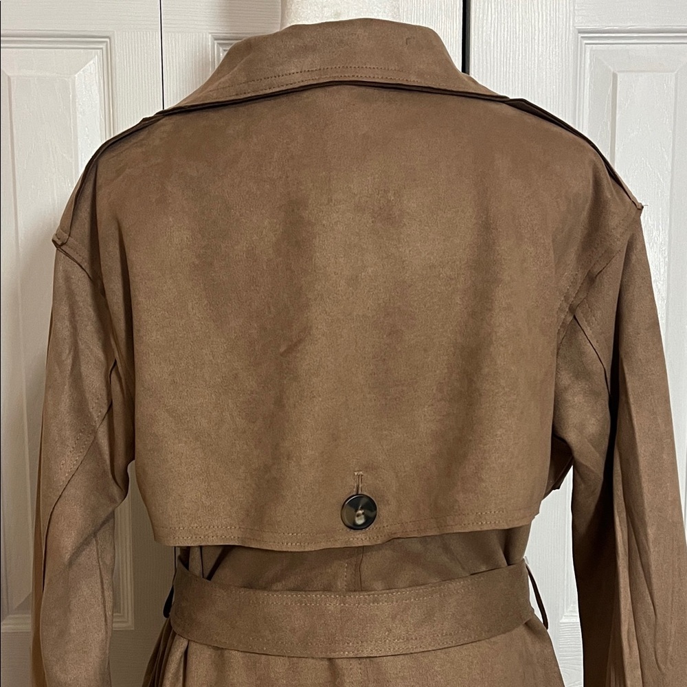 Classic Suede Tan Trench Coat for Women Size Medium - Picture 5 of 11
